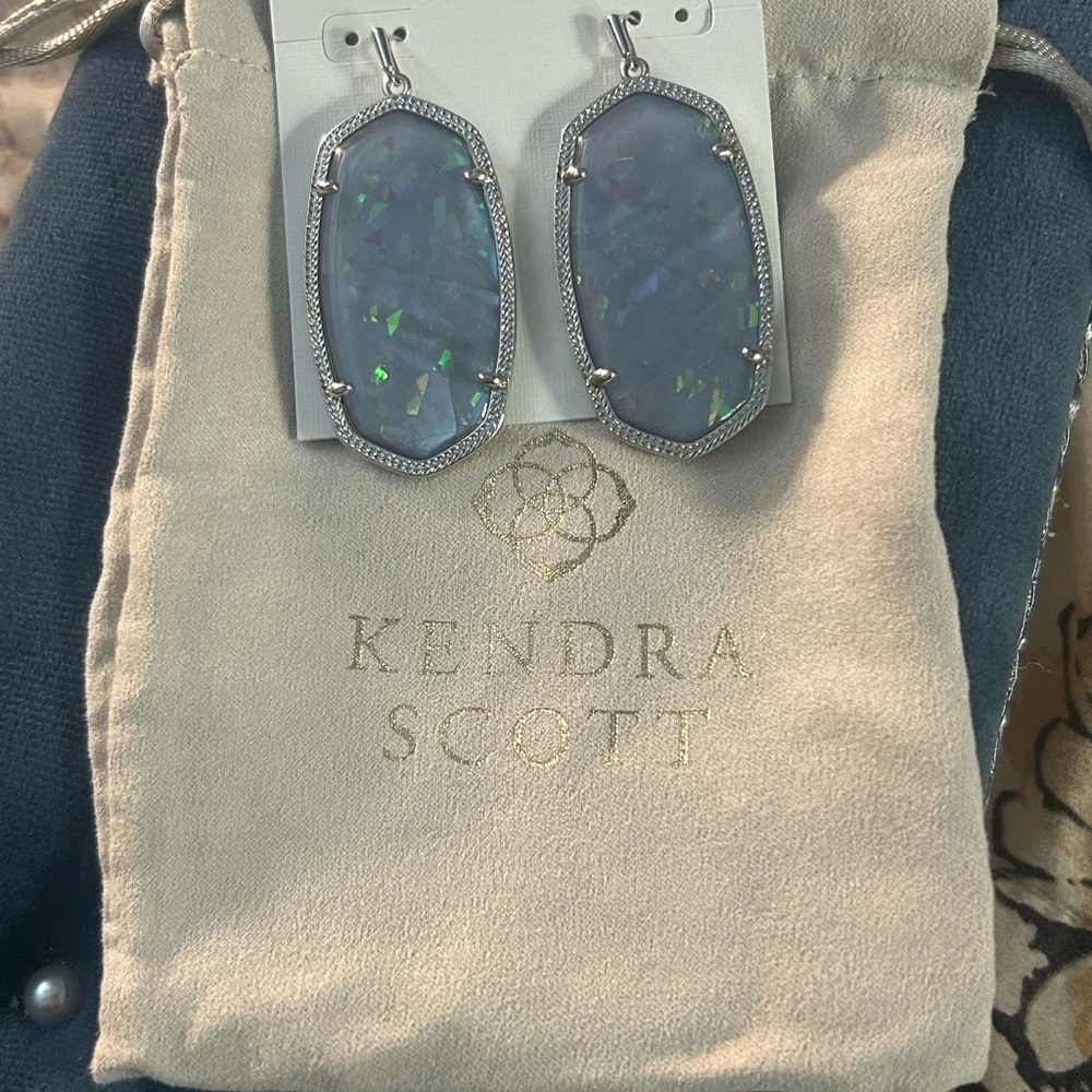 Kendra Scott Danielle Drop earrings, periwinkle blue with iridescent glitter